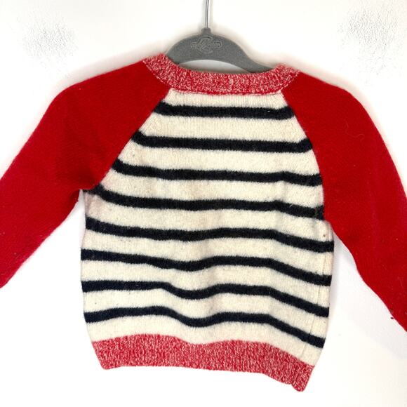 Baby Boden Striped Wool Sweater With Buttons In Red Navy Size 6-12 Months - Picture 6 of 8